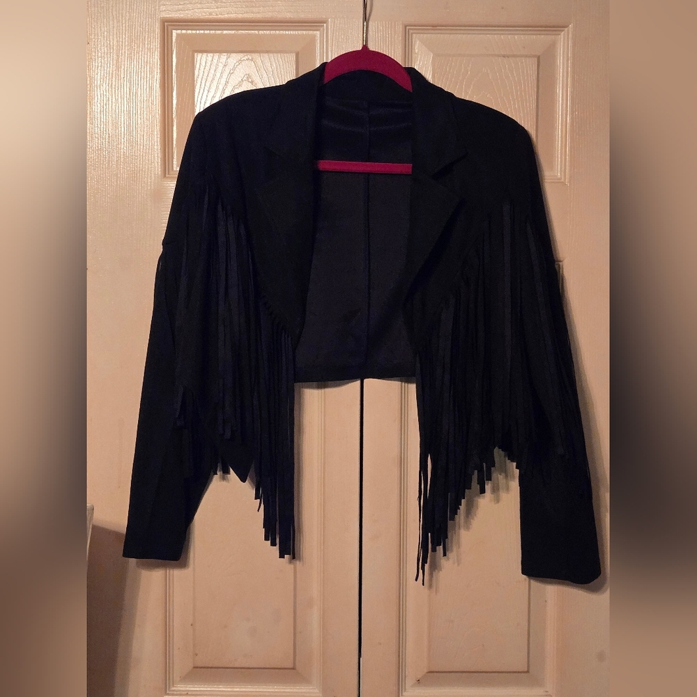 Black Fringe Cropped Jacket
